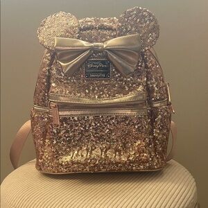 Disney Loungefly Gold Sequin Backpack with Bow